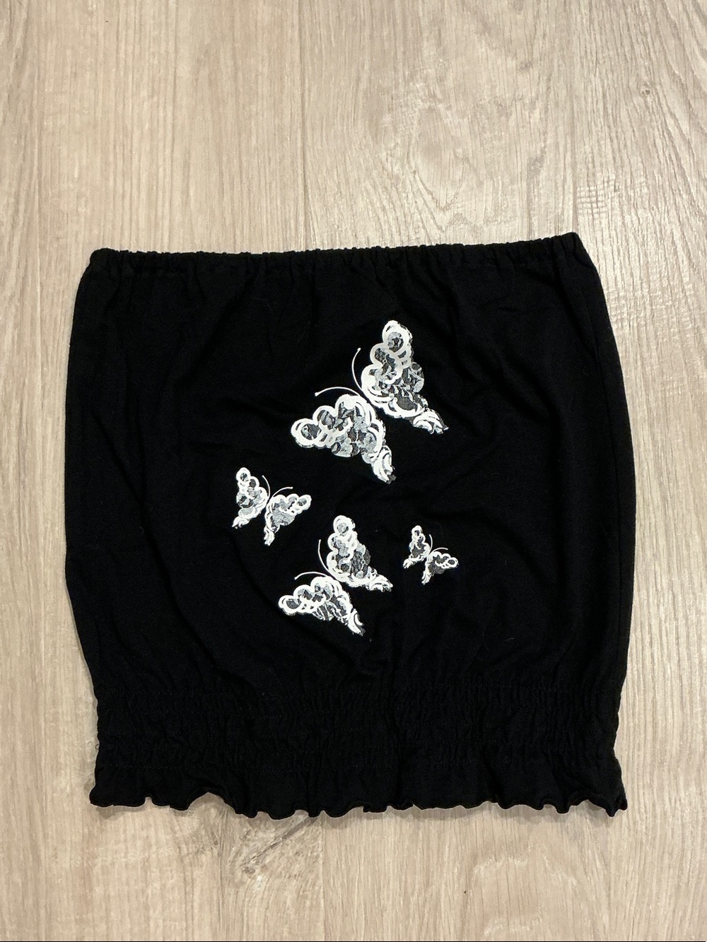 Vintage Black Butterfly Smocked Tube Top